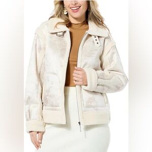 G BY GIULIANA FAUX SHEARLING BOMBER JACKET IN CREAM SZ M NWOT